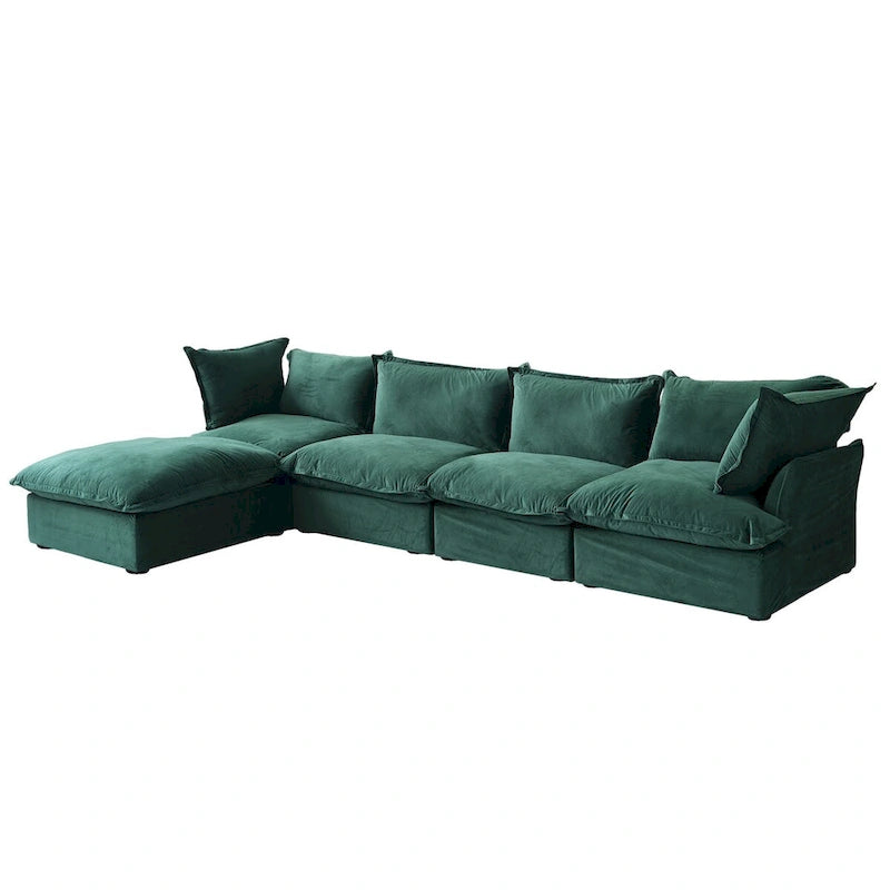 Canapé modulable Cloud, 5 places en plumes et duvet, en velours, avec assise large et profonde, convertible en L.