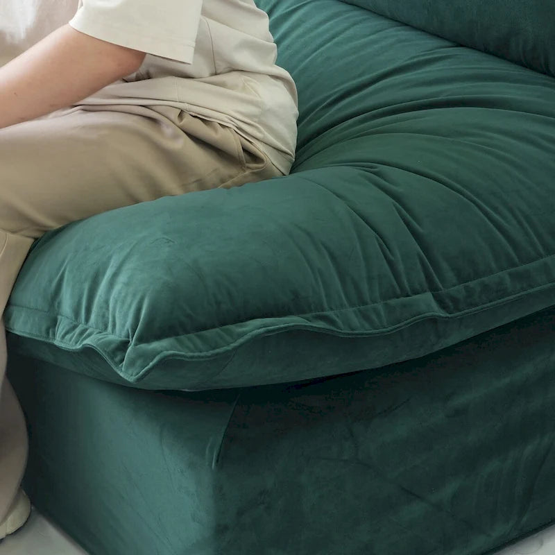 Canapé modulable Cloud, 5 places en plumes et duvet, en velours, avec assise large et profonde, convertible en L.