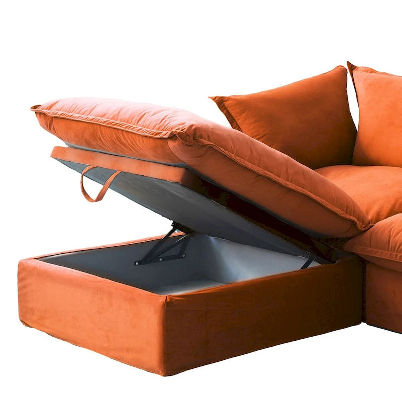 Canapé modulable Cloud, 5 places en plumes et duvet, en velours, avec assise large et profonde, convertible en L.