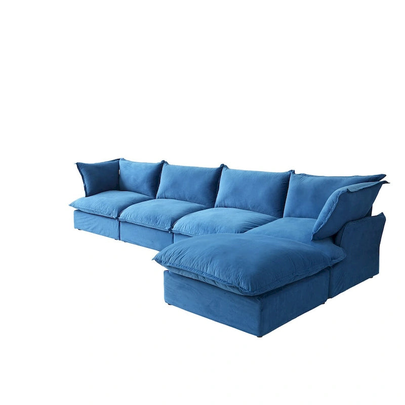 Canapé modulable Cloud, 5 places en plumes et duvet, en velours, avec assise large et profonde, convertible en L.