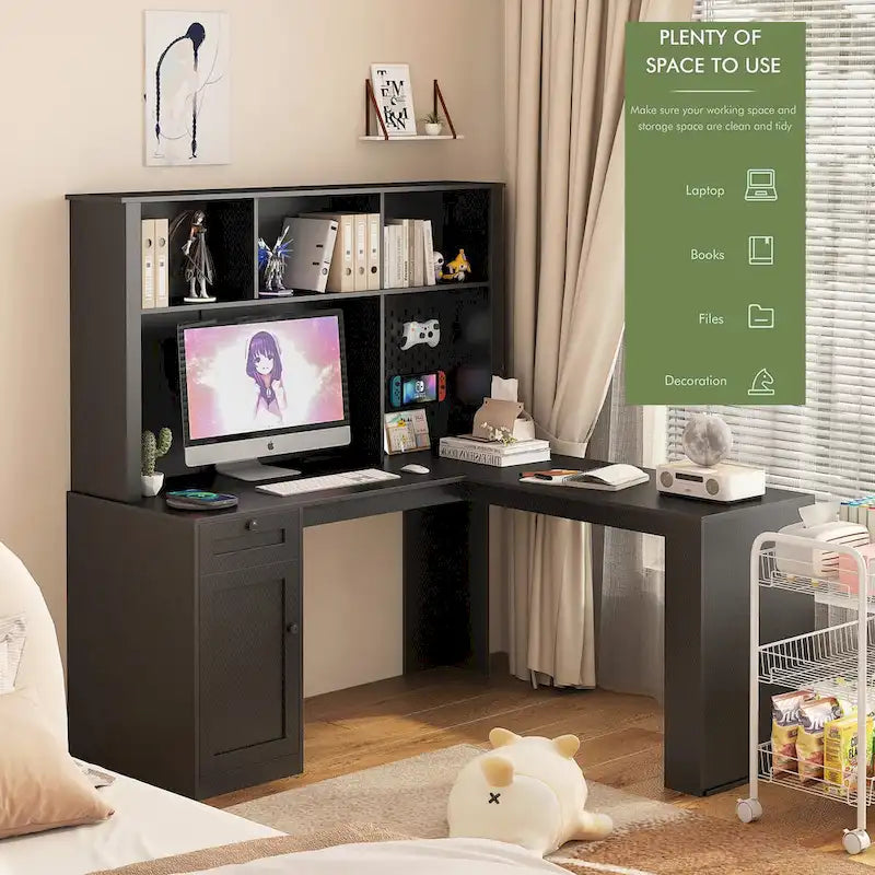 Bureau d'angle moderne en L avec prise de courant