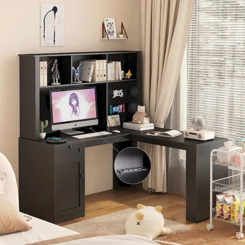 Bureau d'angle moderne en L avec prise de courant