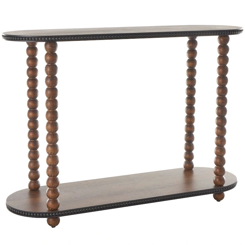 Console en bois ovale à fuseaux avec 1 étagère et bords perlés