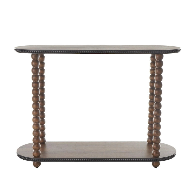 Console en bois ovale à fuseaux avec 1 étagère et bords perlés
