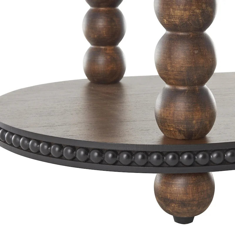 Console en bois ovale à fuseaux avec 1 étagère et bords perlés