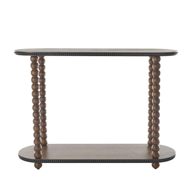 Console en bois ovale à fuseaux avec 1 étagère et bords perlés