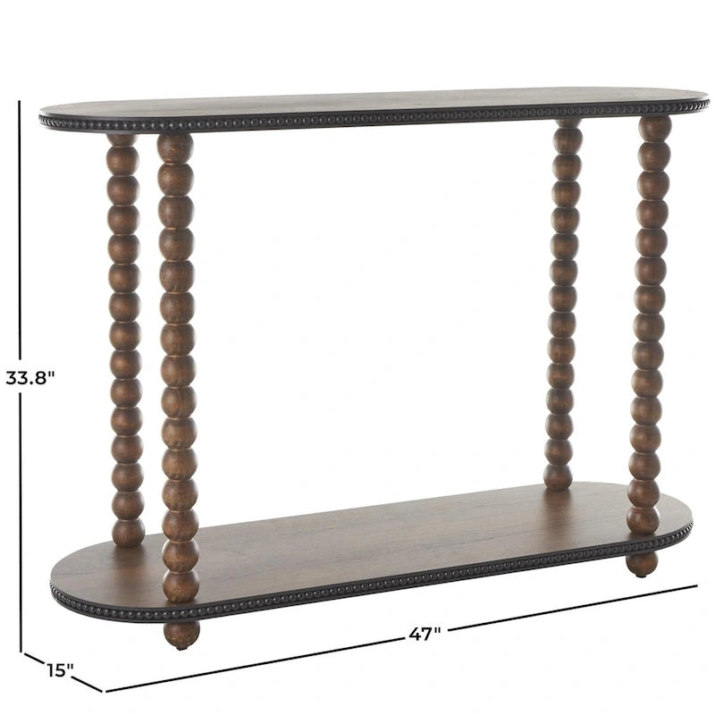 Console en bois ovale à fuseaux avec 1 étagère et bords perlés